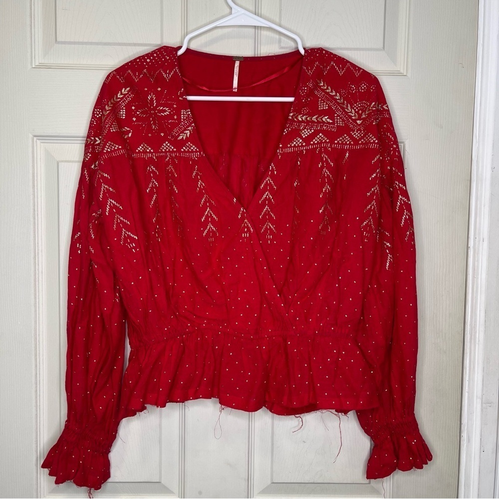Free People Womens Counting Stars Pleasent Blouse Womens XS Red